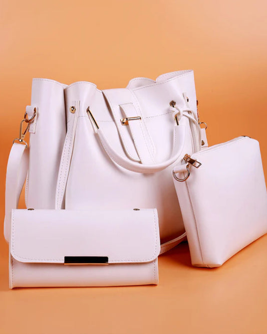 Queen 3 Pcs White Handbag