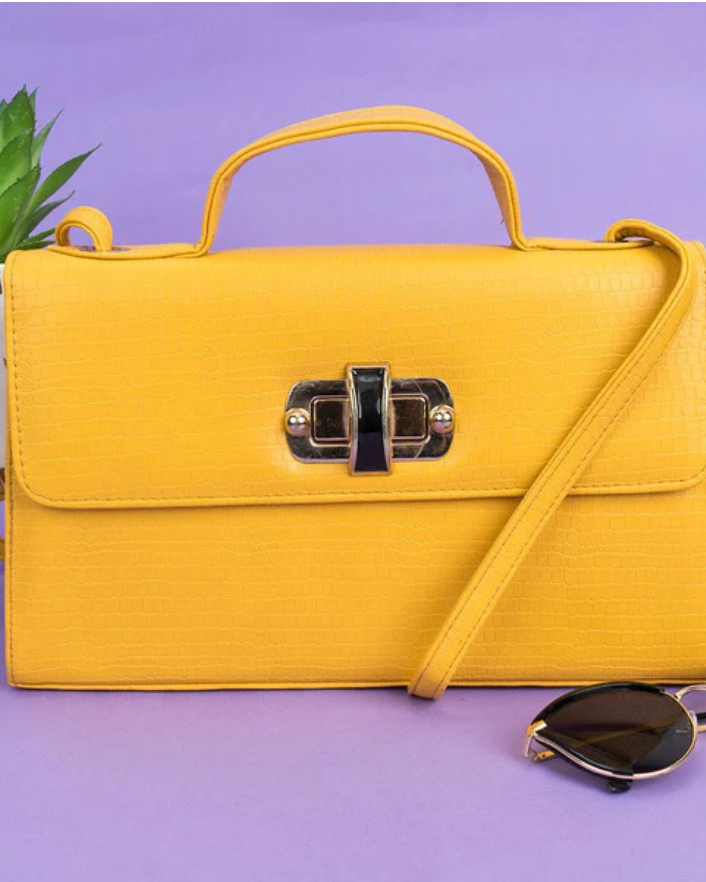 Twist Lock Flap Square Bag-Yellow