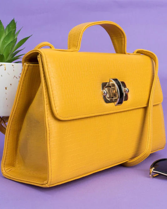 Twist Lock Flap Square Bag-Yellow