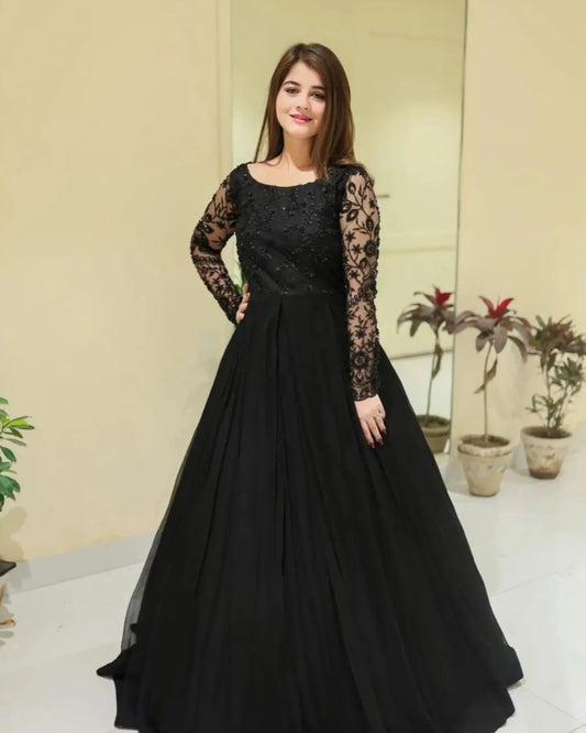 Party Wear Black Sequins Embroidered Maxi