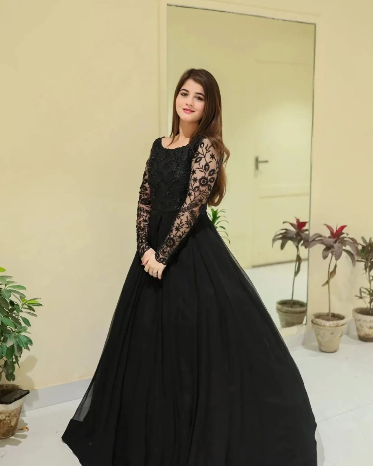 Party Wear Black Sequins Embroidered Maxi